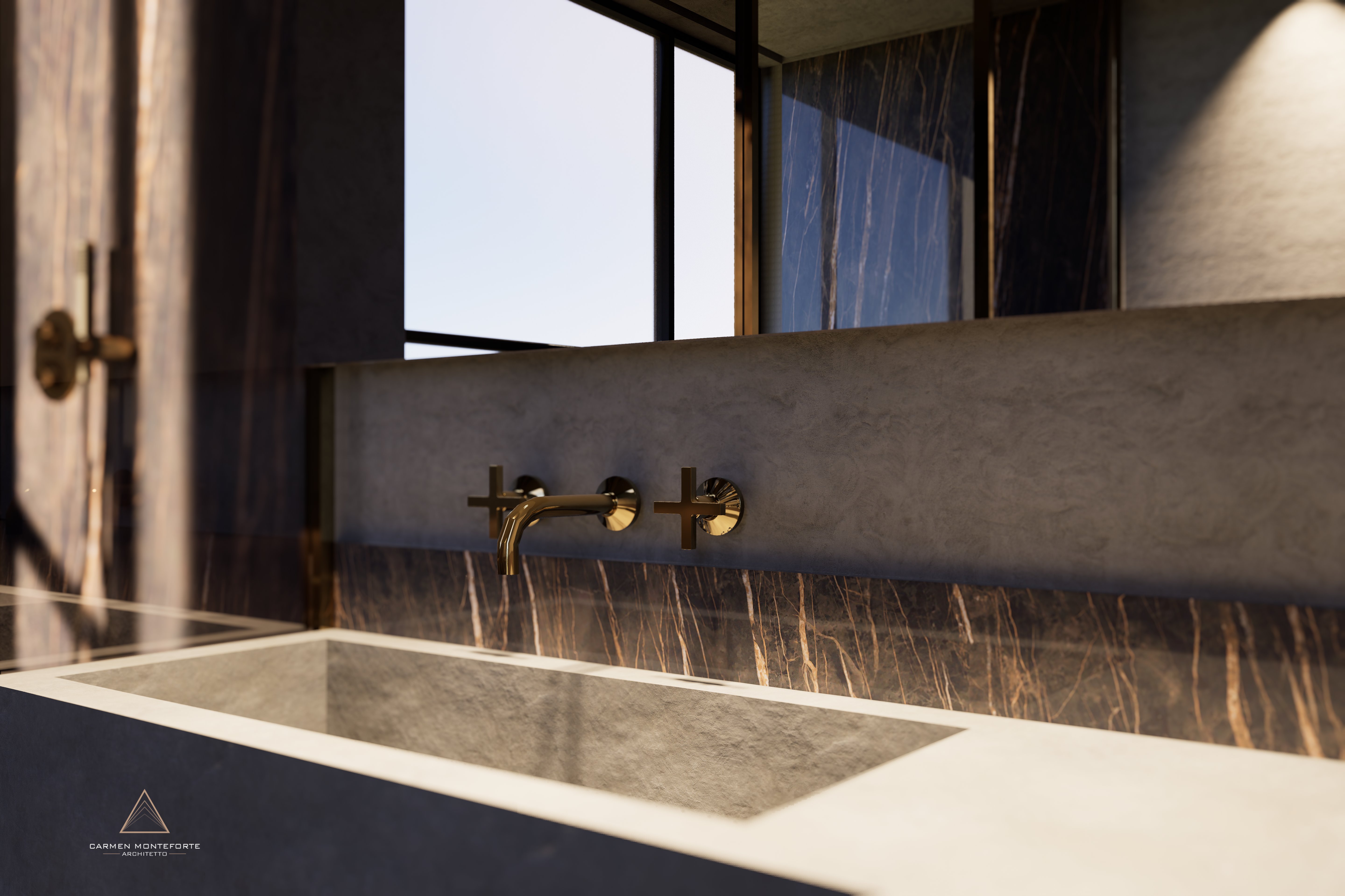 Bagno 2026 - dettaglio lavabo con rubinetteria ottone