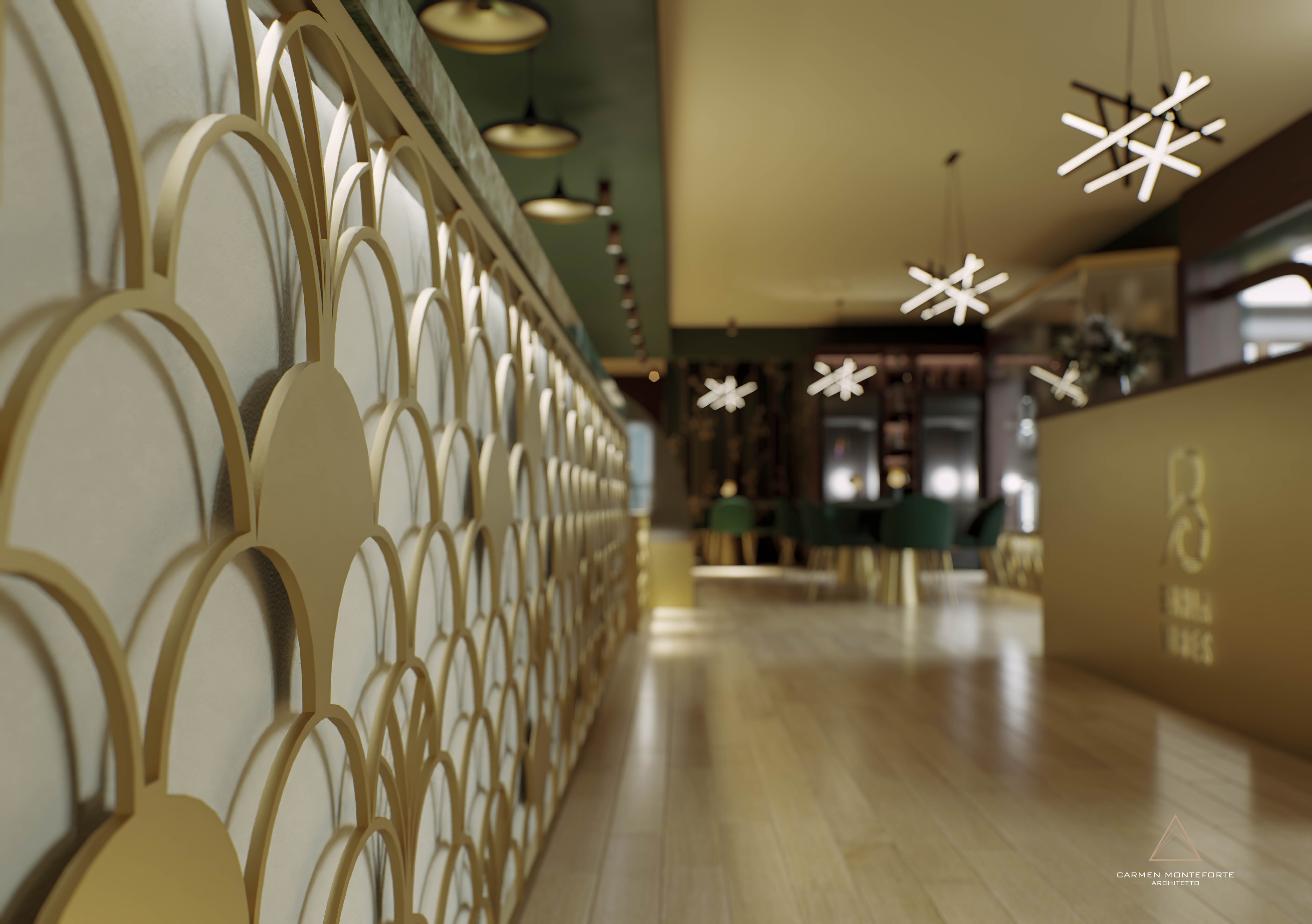 Bahia Vibes - corridoio d'ingresso con pannello decorativo dorato