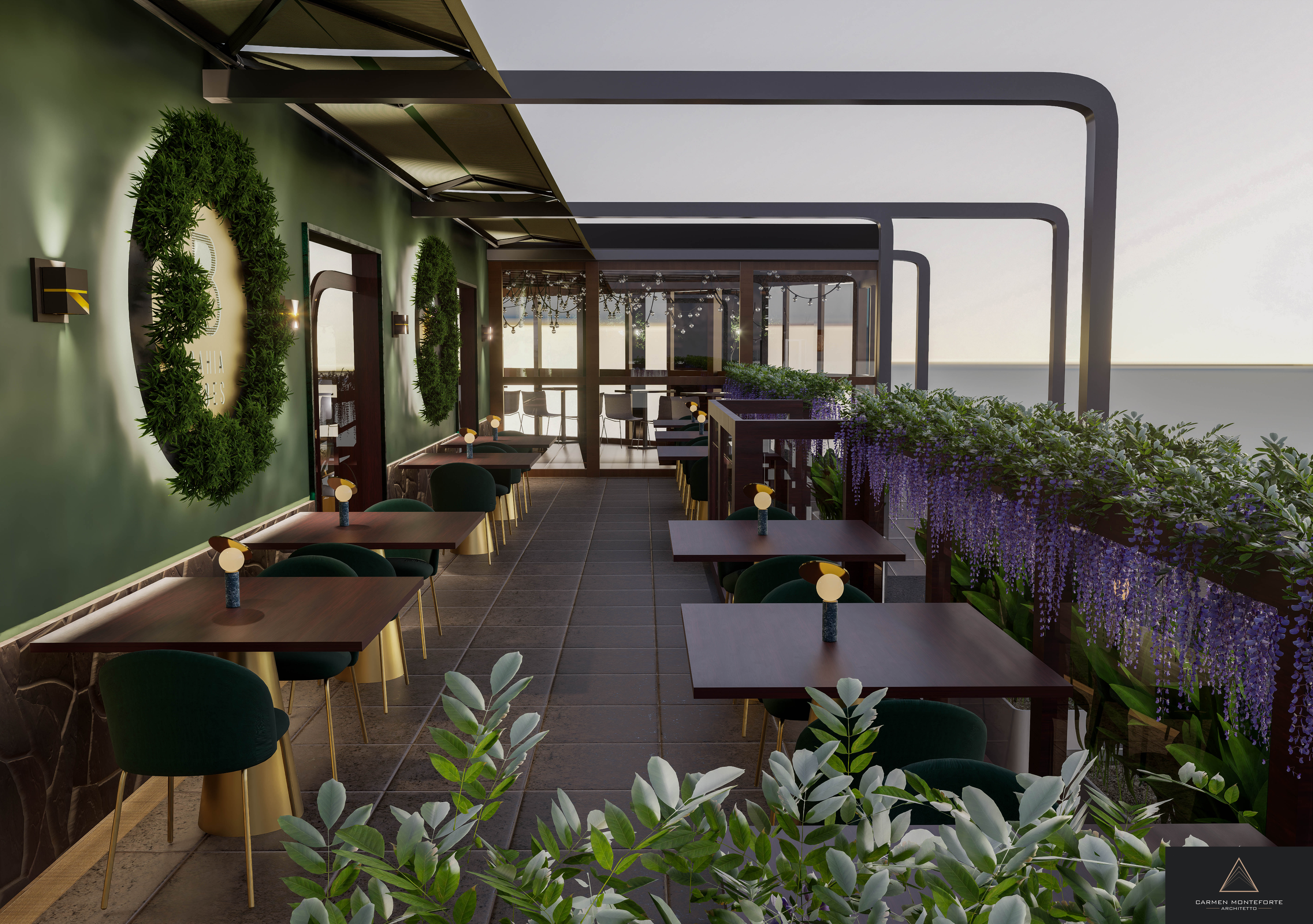 Bahia Vibes - parete con giardino verticale e specchi con cornici dorate